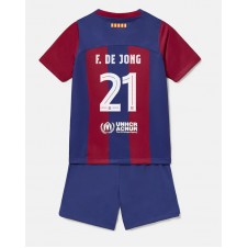 Barcelona Frenkie de Jong #21 Hjemmedraktsett Barn 2023-24 Kortermet (+ korte bukser)